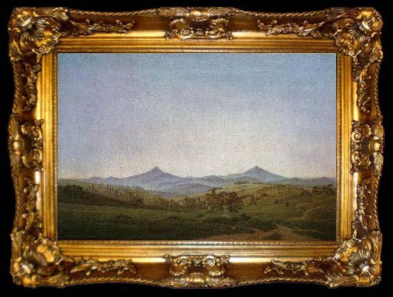 framed  Caspar David Friedrich Bohmische Landschaft mit dem Milleschauer, ta009-2